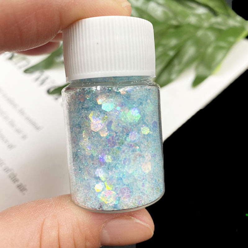 1Pc Shiny Mermaid Glitter Nail Hexagon Sequins Holographic Flakes Chunky Mixed Color DIY Manicure Decoration Design Accessories FA151-10