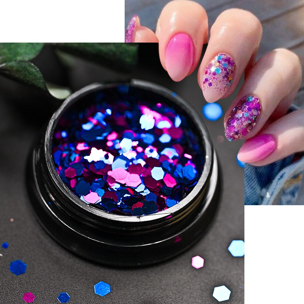 1Pc Shiny Mermaid Glitter Nail Hexagon Sequins Holographic Flakes Chunky Mixed Color DIY Manicure Decoration Design Accessories PT066-4