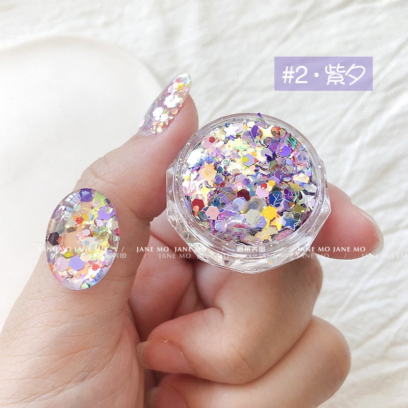 1Pc Shiny Mermaid Glitter Nail Hexagon Sequins Holographic Flakes Chunky Mixed Color DIY Manicure Decoration Design Accessories P7-2-0.5g
