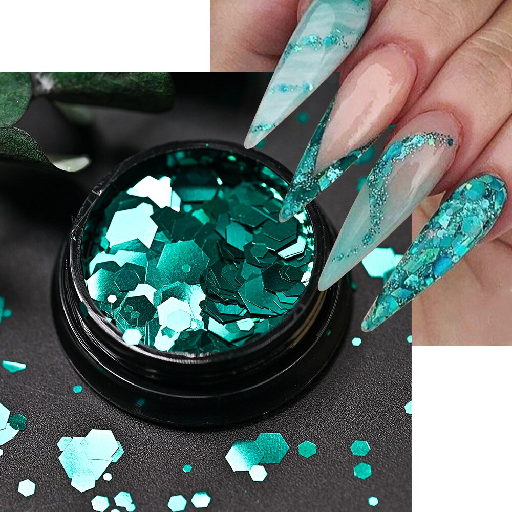 1Pc Shiny Mermaid Glitter Nail Hexagon Sequins Holographic Flakes Chunky Mixed Color DIY Manicure Decoration Design Accessories PT066-5