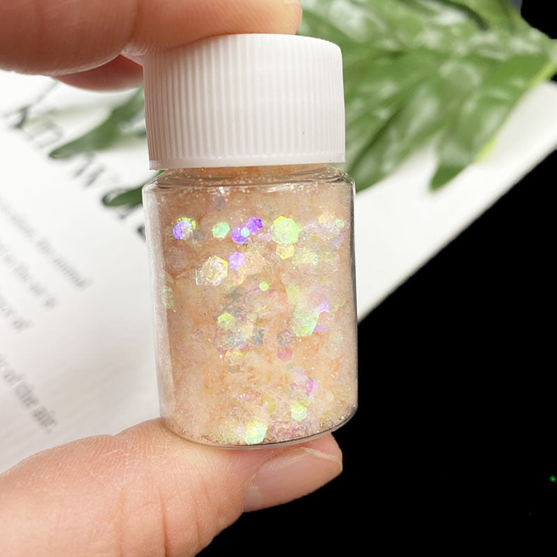 1Pc Shiny Mermaid Glitter Nail Hexagon Sequins Holographic Flakes Chunky Mixed Color DIY Manicure Decoration Design Accessories FA151-2