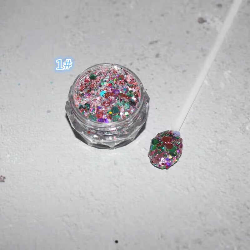 1Pc Shiny Mermaid Glitter Nail Hexagon Sequins Holographic Flakes Chunky Mixed Color DIY Manicure Decoration Design Accessories PT0163-1