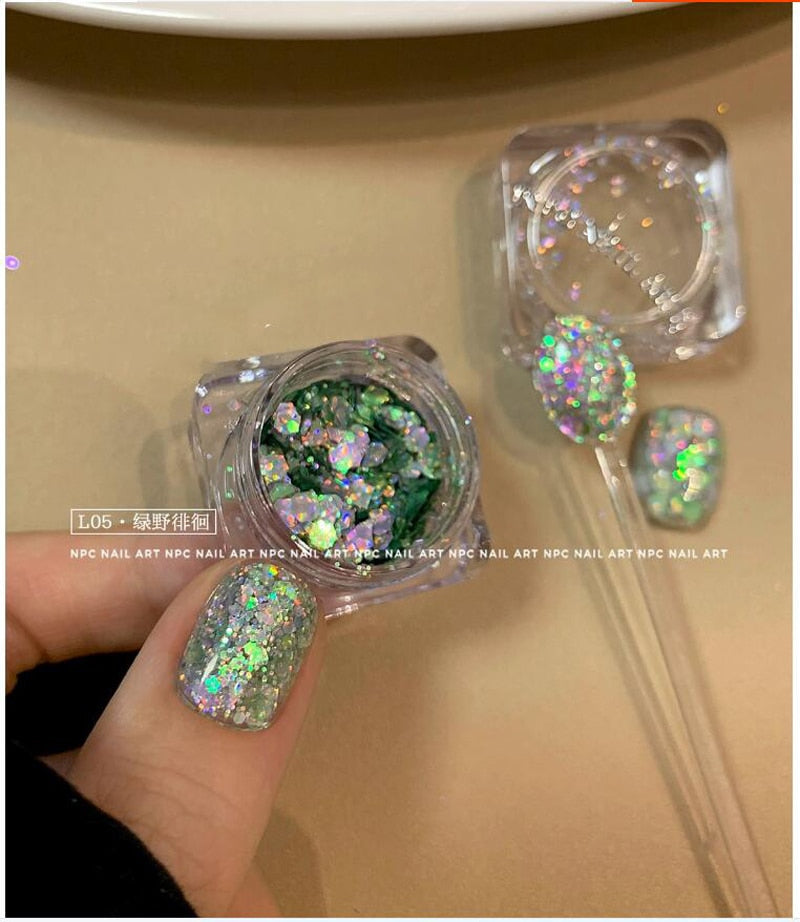 1Pc Shiny Mermaid Glitter Nail Hexagon Sequins Holographic Flakes Chunky Mixed Color DIY Manicure Decoration Design Accessories MT200-5