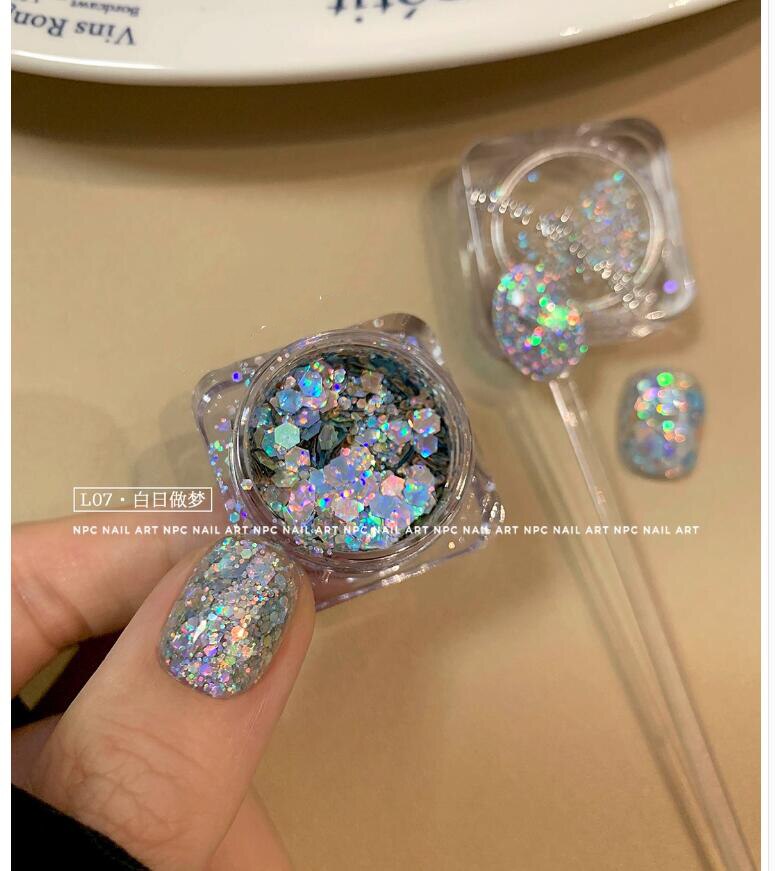 1Pc Shiny Mermaid Glitter Nail Hexagon Sequins Holographic Flakes Chunky Mixed Color DIY Manicure Decoration Design Accessories MT200-7