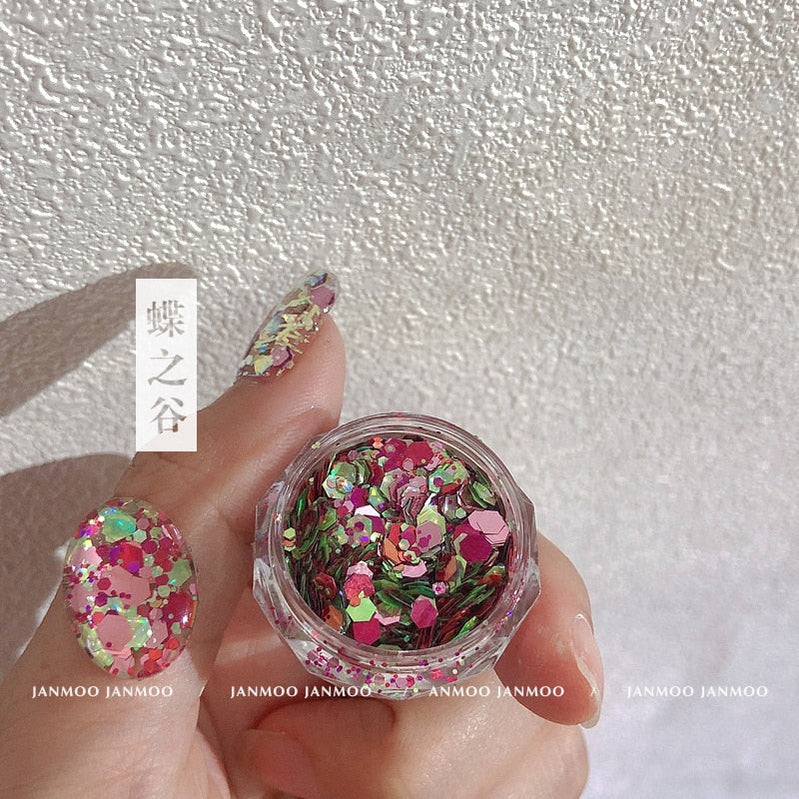 1Pc Shiny Mermaid Glitter Nail Hexagon Sequins Holographic Flakes Chunky Mixed Color DIY Manicure Decoration Design Accessories F8-2