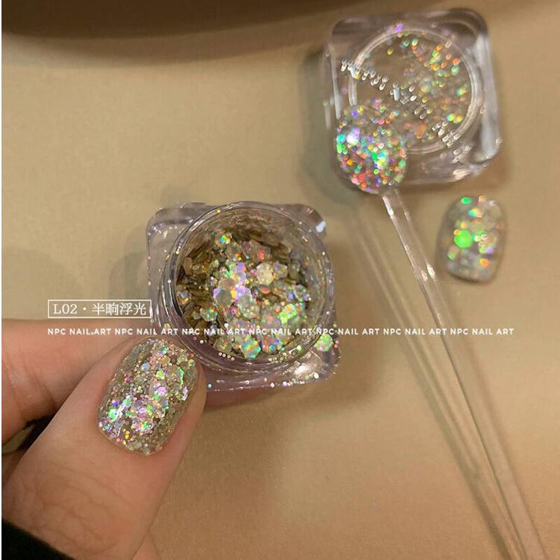1Pc Shiny Mermaid Glitter Nail Hexagon Sequins Holographic Flakes Chunky Mixed Color DIY Manicure Decoration Design Accessories MT200-2