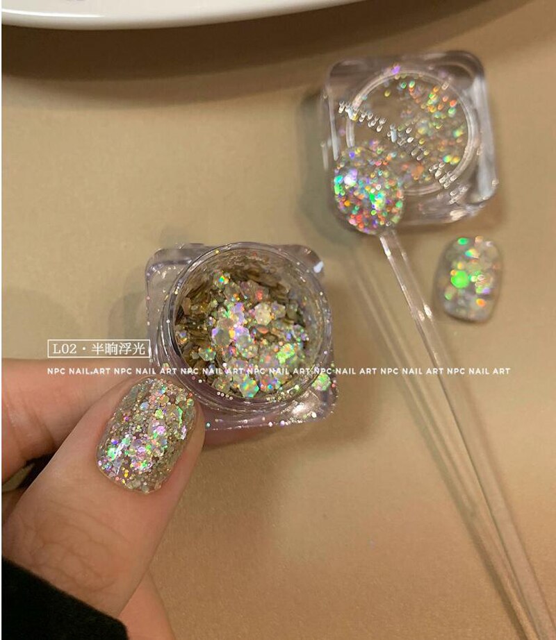 1Pc Shiny Mermaid Glitter Nail Hexagon Sequins Holographic Flakes Chunky Mixed Color DIY Manicure Decoration Design Accessories MT200-2