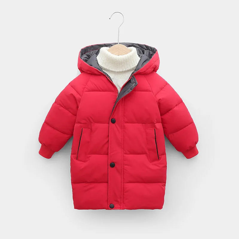2-12Y Russian Kids Children's Down Outerwear Winter Clothes Teen Boys Girls Cotton-Padded Parka Coats Thicken Warm Long Jackets Red