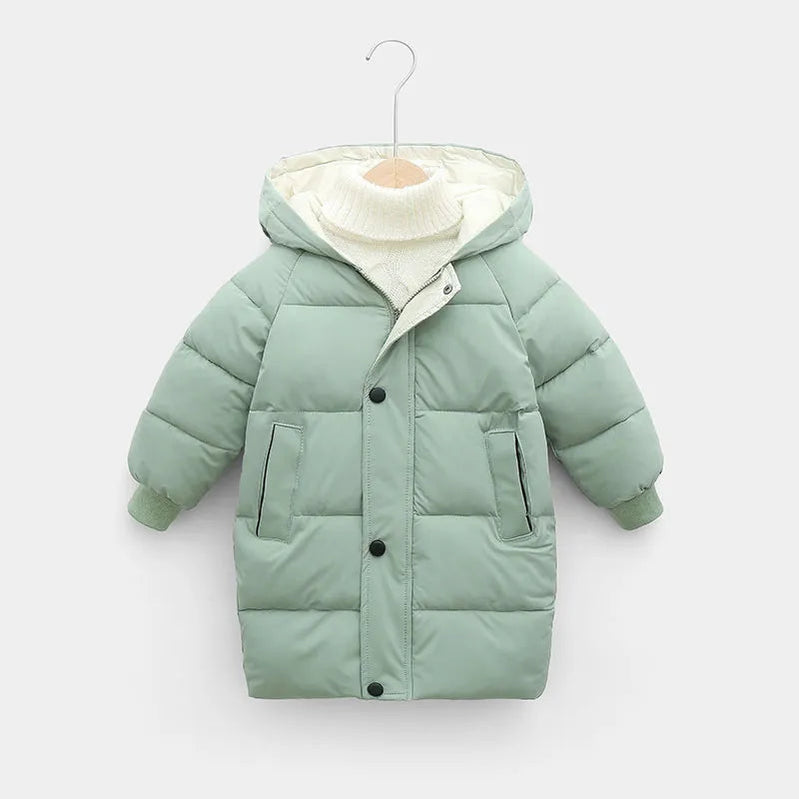 2-12Y Russian Kids Children's Down Outerwear Winter Clothes Teen Boys Girls Cotton-Padded Parka Coats Thicken Warm Long Jackets green