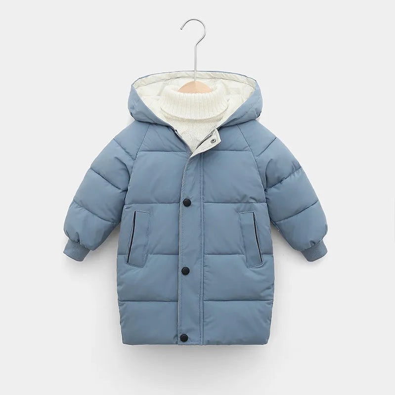 2-12Y Russian Kids Children's Down Outerwear Winter Clothes Teen Boys Girls Cotton-Padded Parka Coats Thicken Warm Long Jackets Blue