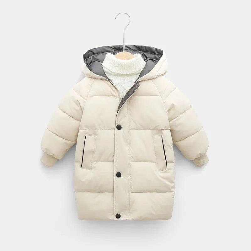 2-12Y Russian Kids Children's Down Outerwear Winter Clothes Teen Boys Girls Cotton-Padded Parka Coats Thicken Warm Long Jackets Ivory