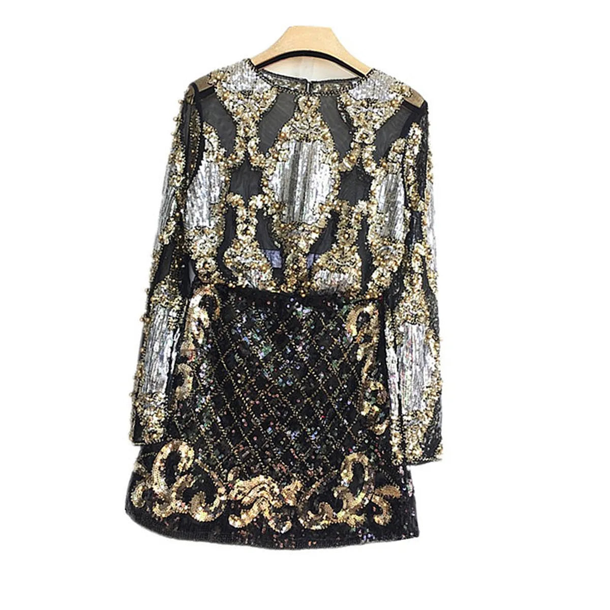 2 Pcs Set Women Sparkling Sequin Gold Crop Tops Flower Shirt Shiny Transparent Gauze With Mini Short Skirt Night Club Party 288