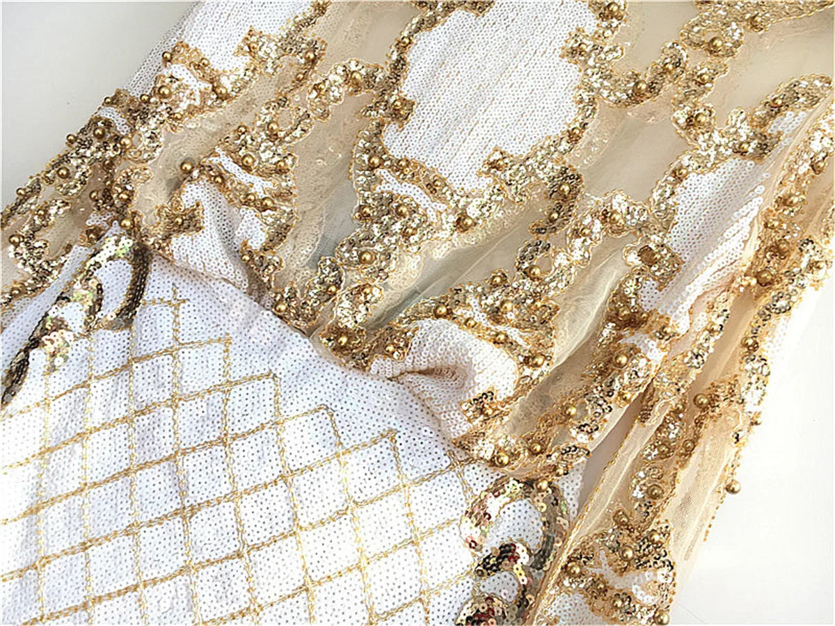 2 Pcs Set Women Sparkling Sequin Gold Crop Tops Flower Shirt Shiny Transparent Gauze With Mini Short Skirt Night Club Party 288