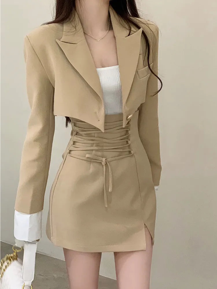 2 Piece Dress Set Women Casual Y2k Crop Tops Elegant Jacket Coats + Mini Skirts Korean Fashion Suits Autumn Blazers Dress Basso & Brooke