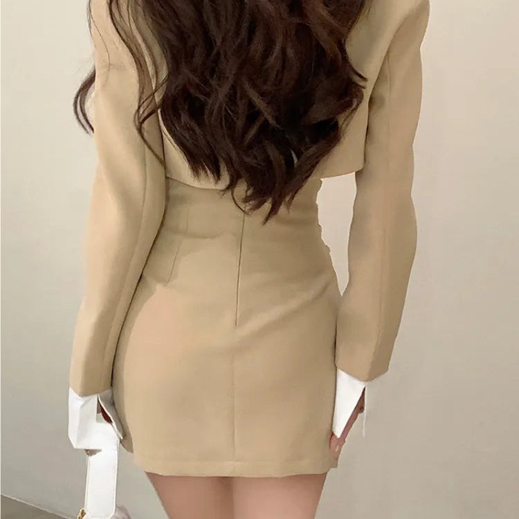 2 Piece Dress Set Women Casual Y2k Crop Tops Elegant Jacket Coats + Mini Skirts Korean Fashion Suits Autumn Blazers Dress