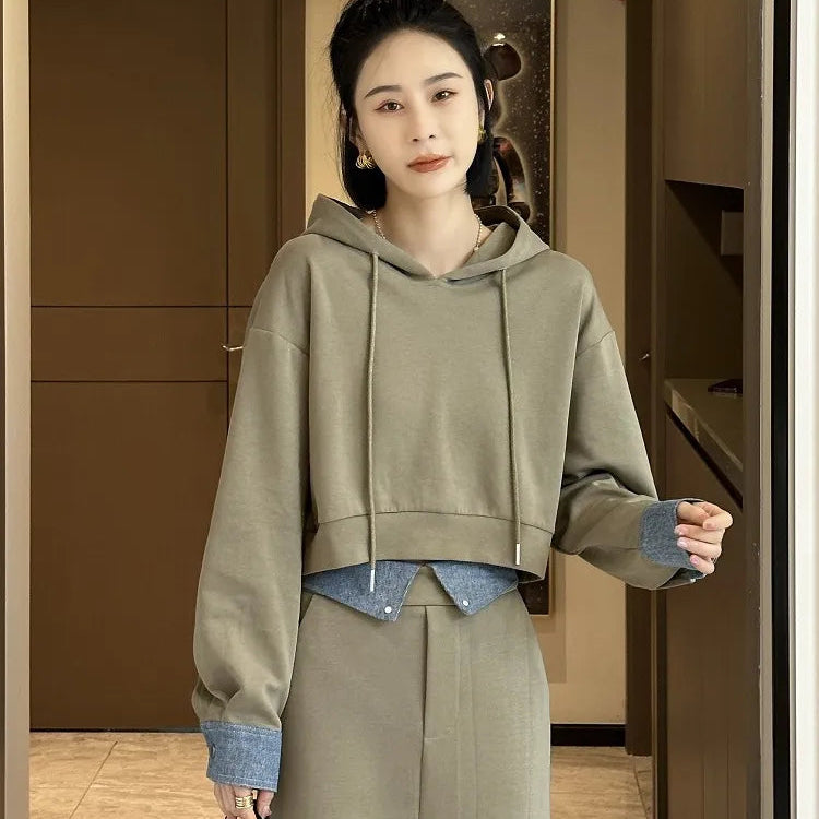 2 Piece Set Skirt and Top Autumn Korean Fashion Solid Long Sleeve Hooded Sweater Casual Skirt Sets Matching Sets Dress Sets