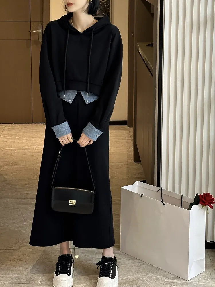 2 Piece Set Skirt and Top Autumn Korean Fashion Solid Long Sleeve Hooded Sweater Casual Skirt Sets Matching Sets Dress Sets