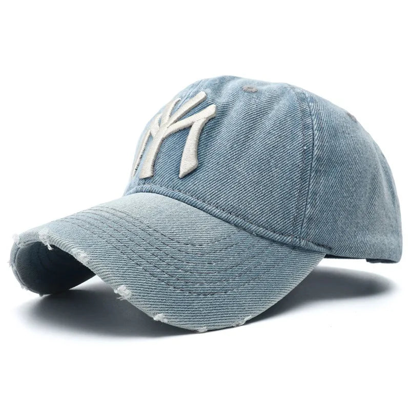 2023 New Luxury Brand MY Embroidered Washed Denim Baseball Cap for Men High Quality Black Vintage Y2k Dad Hats Gorras Hombre Light Blue Adjustable
