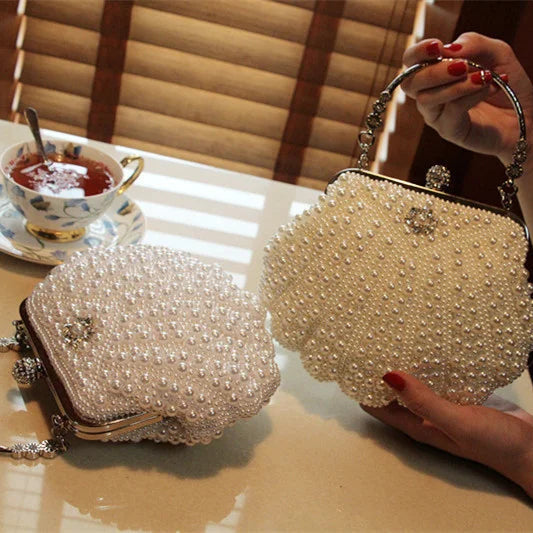 2023 New Shell Pearl Rhinestone Dinner Bride Dress Bag Banquet Diagonal Small Bag Cocktail Party Handbag Evening Clutch Purse