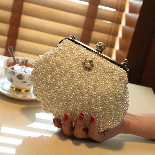 2023 New Shell Pearl Rhinestone Dinner Bride Dress Bag Banquet Diagonal Small Bag Cocktail Party Handbag Evening Clutch Purse Shell yellow