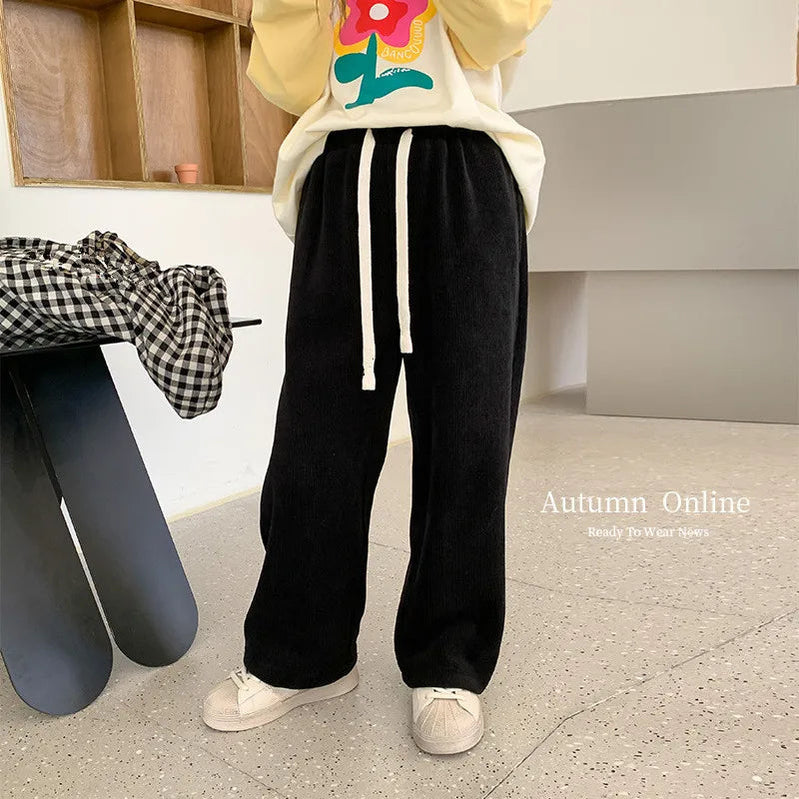 2024 Autumn New Light Luxury Fashion Kids Korean Casual Trousers Girls Comfortable Casual Corduroy Strait Pant Boutique Clothing black