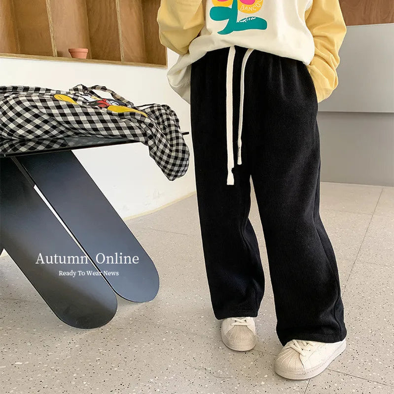 2024 Autumn New Light Luxury Fashion Kids Korean Casual Trousers Girls Comfortable Casual Corduroy Strait Pant Boutique Clothing