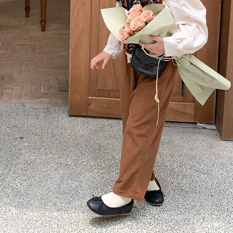 2024 Autumn New Light Luxury Fashion Kids Korean Casual Trousers Girls Comfortable Casual Corduroy Strait Pant Boutique Clothing Brown