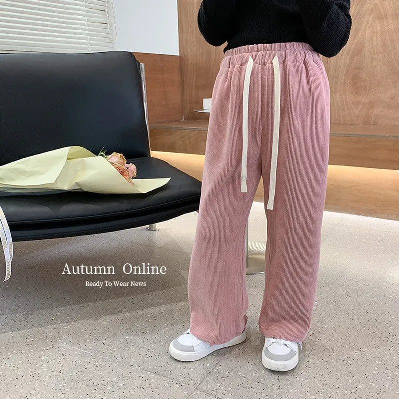 2024 Autumn New Light Luxury Fashion Kids Korean Casual Trousers Girls Comfortable Casual Corduroy Strait Pant Boutique Clothing