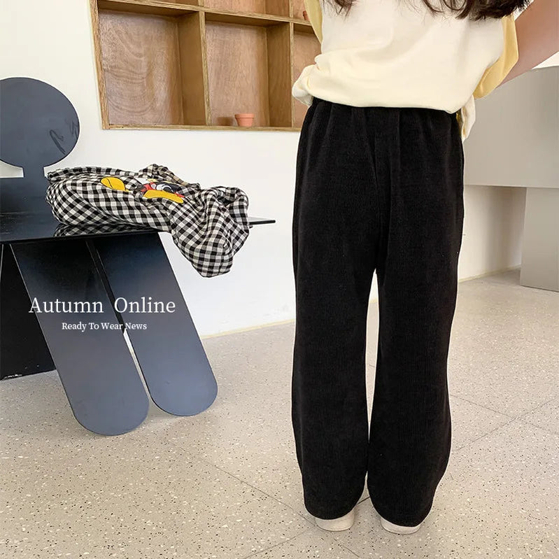 2024 Autumn New Light Luxury Fashion Kids Korean Casual Trousers Girls Comfortable Casual Corduroy Strait Pant Boutique Clothing
