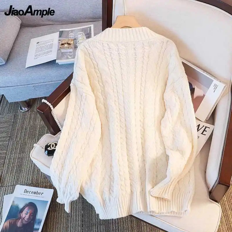 2024 Autumn/Winter New Korean Elegant V-neck Knit Sweater+Shirt+Jeans Three Piece Women's Loose Pullover Denim Pant Matching Set