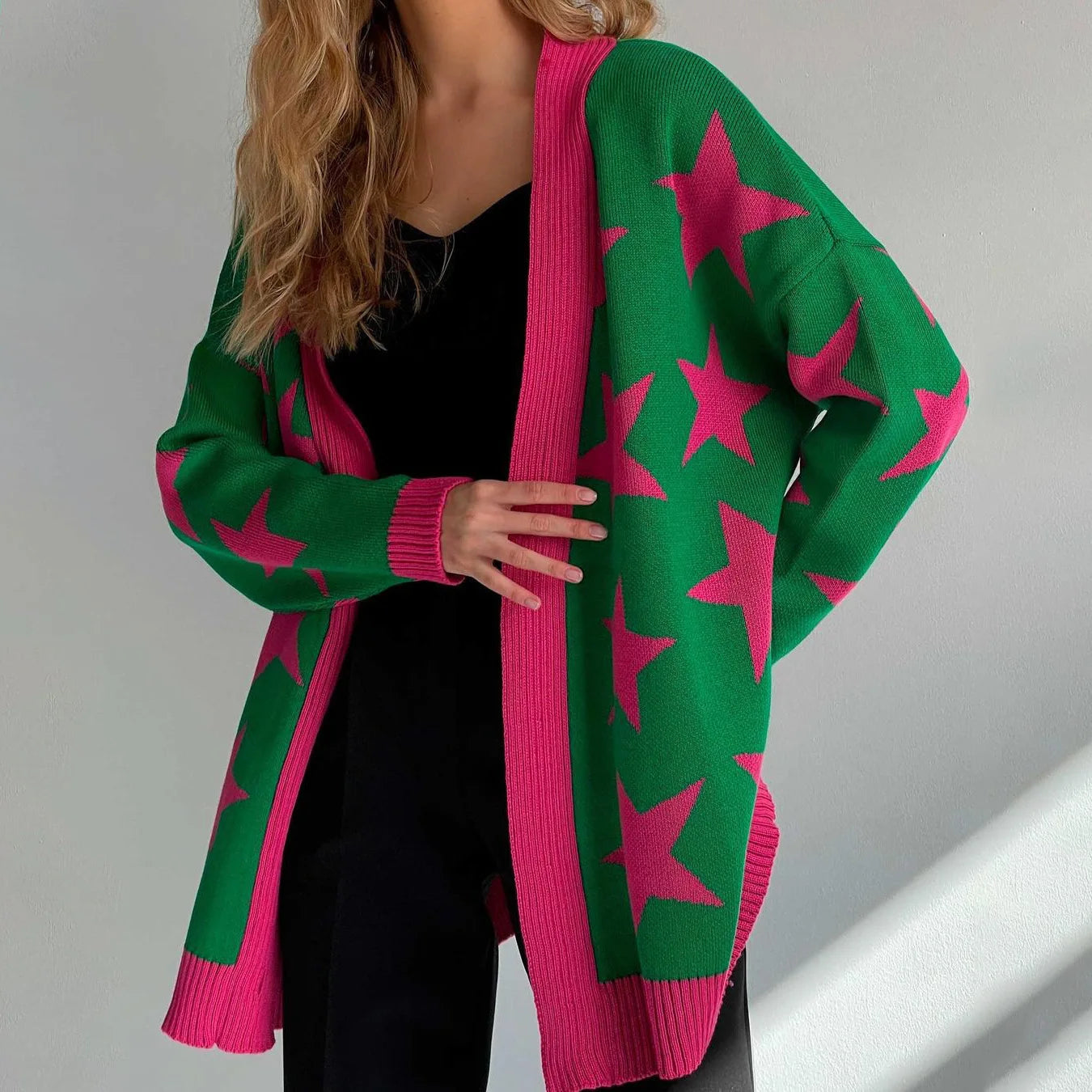 2024 Autumn/Winter Women's New Loose Relaxed Sweater Knitwear Women's Long Sleeve Large green