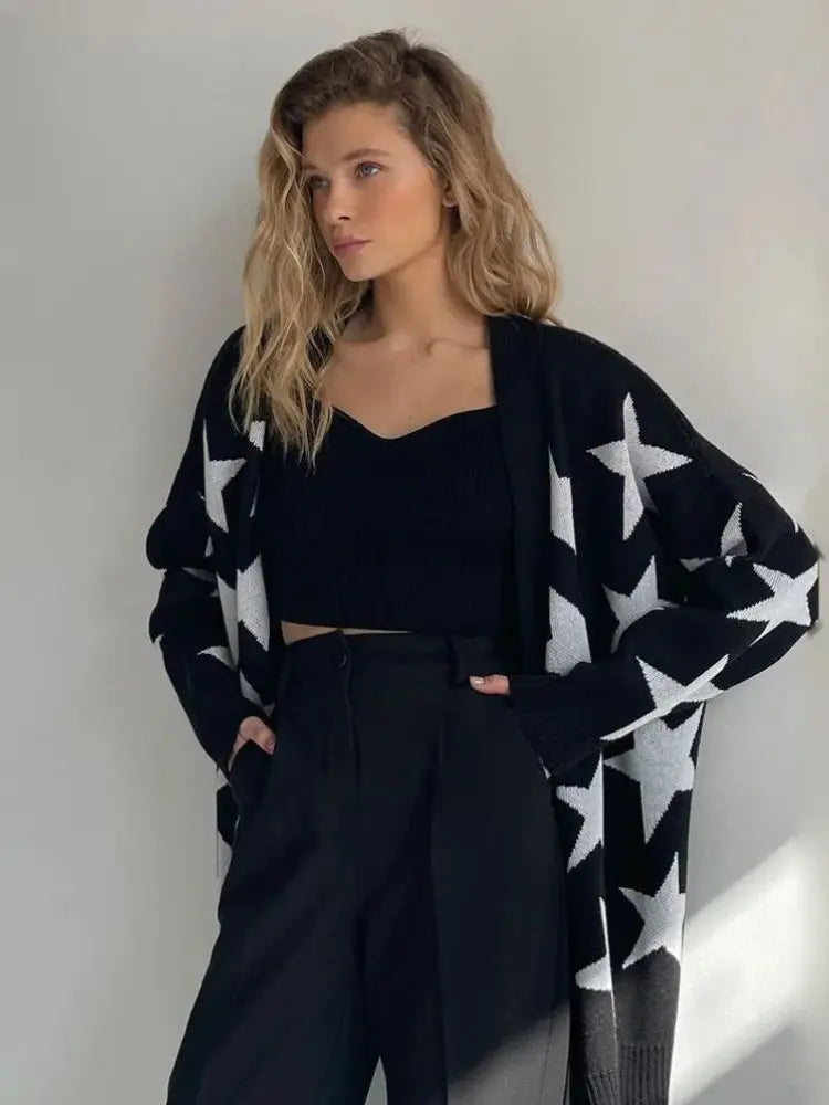 2024 Autumn/Winter Women's New Loose Relaxed Sweater Knitwear Women's Long Sleeve Large black