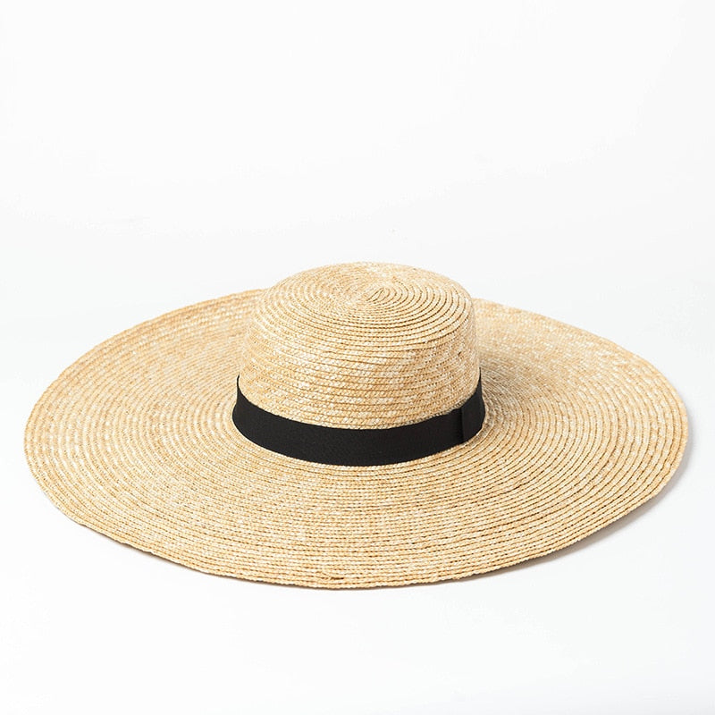 2024 Big Brim Straw Hats For Women Summer Oversized Beach Hat UV Protection Sun Hat Wholesale 15cm brim ribbon