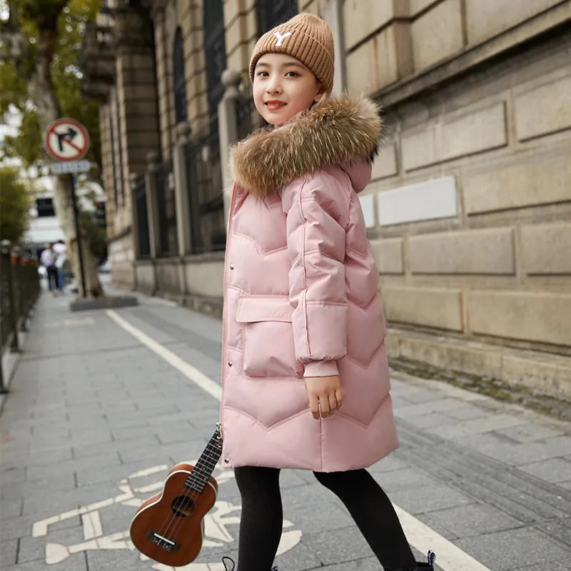 2024 Children Warm Clothing Toddler Girs Clothes Teen Down Cotton Padded Winter Jackets Hooded Coat Thicken Outerwear Kids Parka Pink