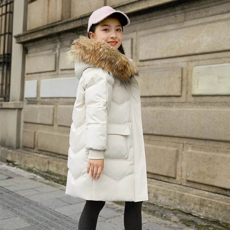 2024 Children Warm Clothing Toddler Girs Clothes Teen Down Cotton Padded Winter Jackets Hooded Coat Thicken Outerwear Kids Parka White