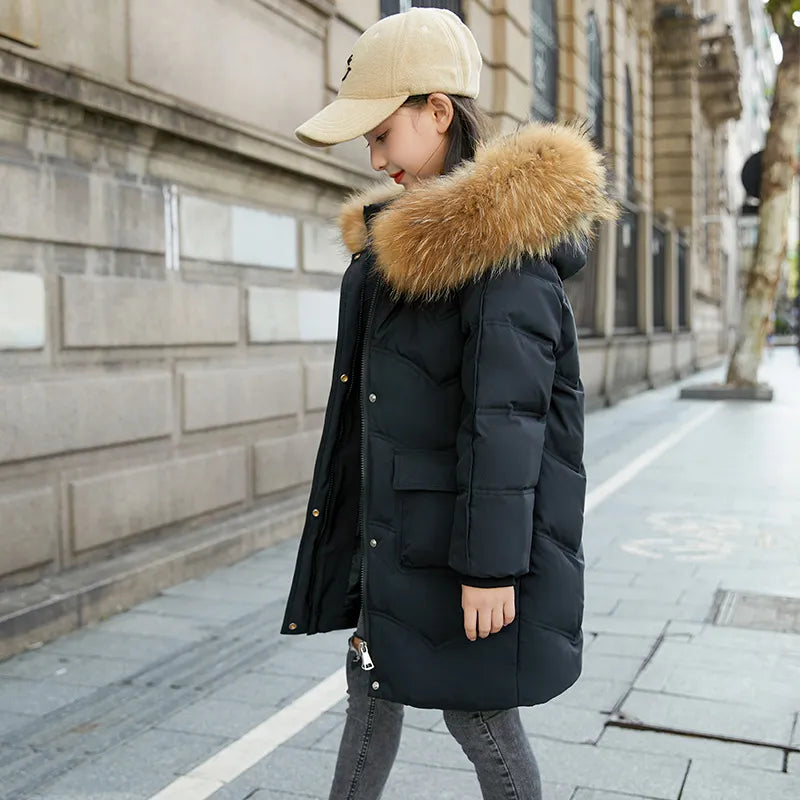 2024 Children Warm Clothing Toddler Girs Clothes Teen Down Cotton Padded Winter Jackets Hooded Coat Thicken Outerwear Kids Parka Black