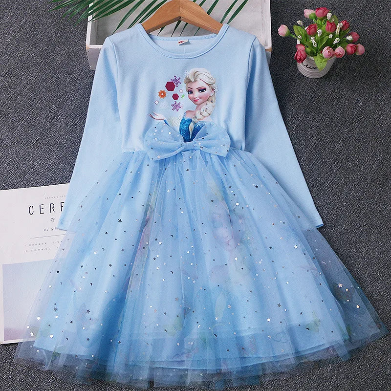 2024 Elsa Princess Dress Baby Girls Dress Spring Autumn Kids Dress Party Long-sleeved Children's Frozen Formal Dress 2-9Y Photo Color 15