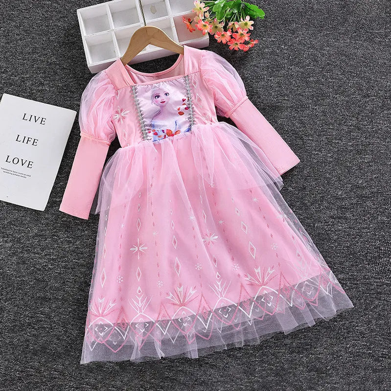 2024 Elsa Princess Dress Baby Girls Dress Spring Autumn Kids Dress Party Long-sleeved Children's Frozen Formal Dress 2-9Y