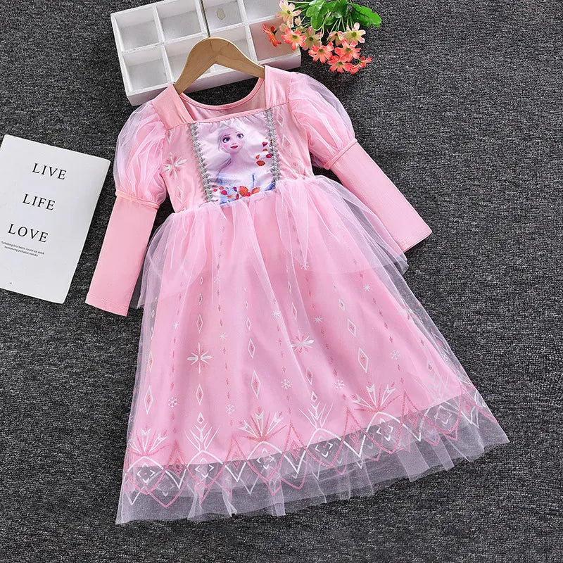 2024 Elsa Princess Dress Baby Girls Dress Spring Autumn Kids Dress Party Long-sleeved Children's Frozen Formal Dress 2-9Y