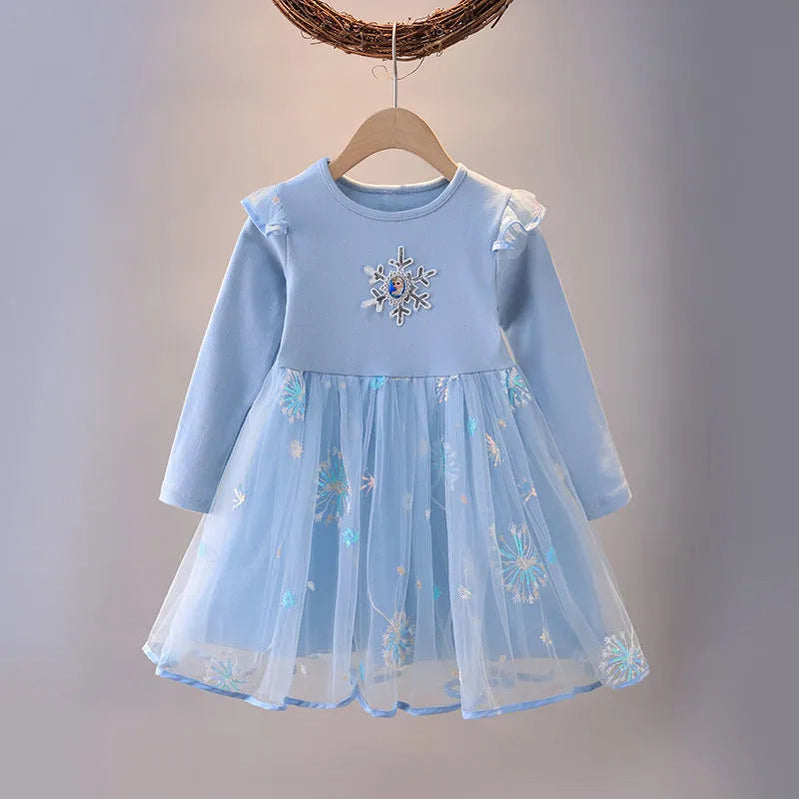 2024 Elsa Princess Dress Baby Girls Dress Spring Autumn Kids Dress Party Long-sleeved Children's Frozen Formal Dress 2-9Y