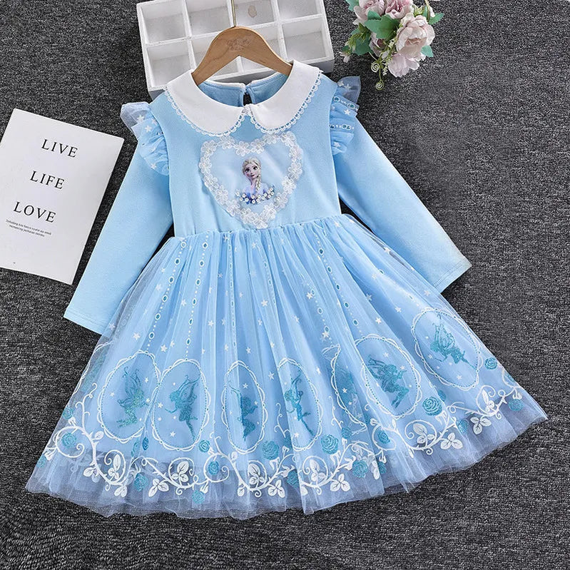 2024 Elsa Princess Dress Baby Girls Dress Spring Autumn Kids Dress Party Long-sleeved Children's Frozen Formal Dress 2-9Y Photo Color 5