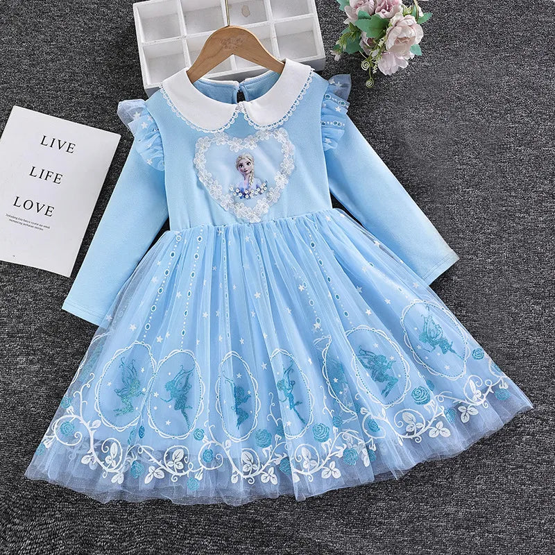 2024 Elsa Princess Dress Baby Girls Dress Spring Autumn Kids Dress Party Long-sleeved Children's Frozen Formal Dress 2-9Y Photo Color 5