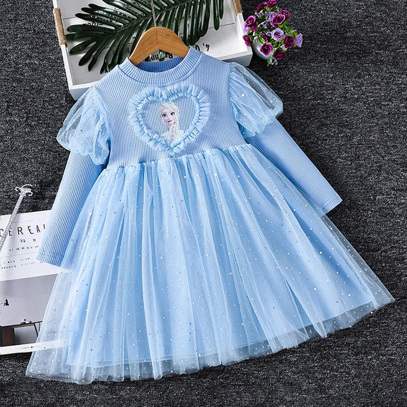 2024 Elsa Princess Dress Baby Girls Dress Spring Autumn Kids Dress Party Long-sleeved Children's Frozen Formal Dress 2-9Y