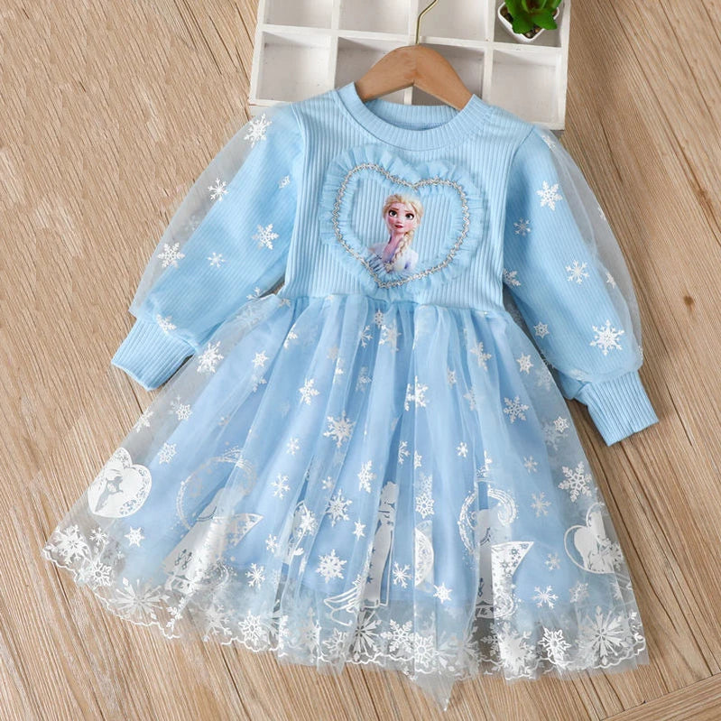 2024 Elsa Princess Dress Baby Girls Dress Spring Autumn Kids Dress Party Long-sleeved Children's Frozen Formal Dress 2-9Y Photo Color