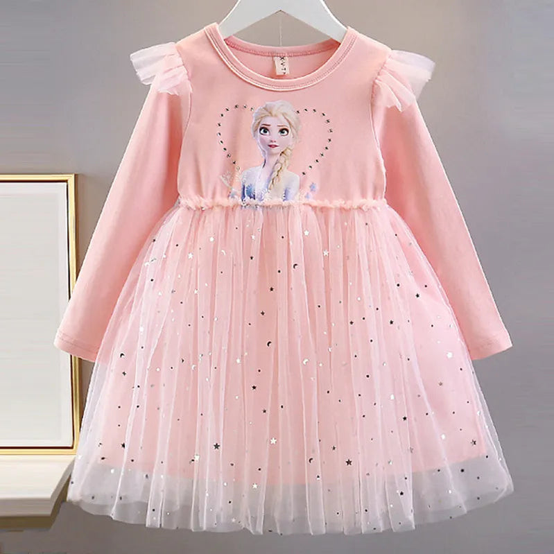 2024 Elsa Princess Dress Baby Girls Dress Spring Autumn Kids Dress Party Long-sleeved Children's Frozen Formal Dress 2-9Y