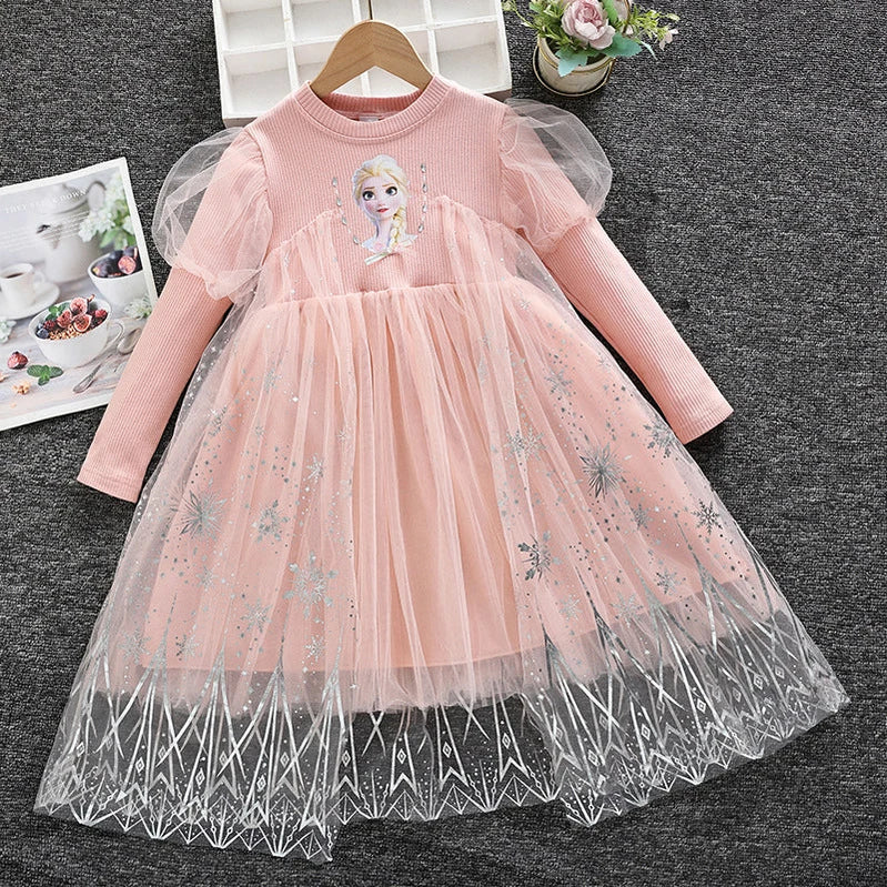 2024 Elsa Princess Dress Baby Girls Dress Spring Autumn Kids Dress Party Long-sleeved Children's Frozen Formal Dress 2-9Y