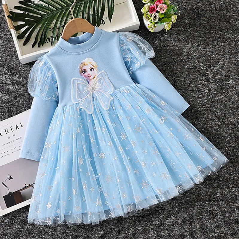 2024 Elsa Princess Dress Baby Girls Dress Spring Autumn Kids Dress Party Long-sleeved Children's Frozen Formal Dress 2-9Y