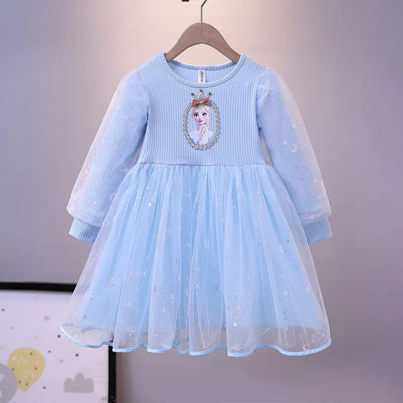 2024 Elsa Princess Dress Baby Girls Dress Spring Autumn Kids Dress Party Long-sleeved Children's Frozen Formal Dress 2-9Y Photo Color 7