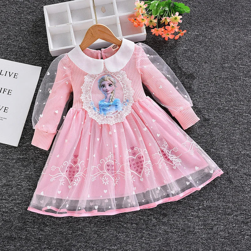 2024 Elsa Princess Dress Baby Girls Dress Spring Autumn Kids Dress Party Long-sleeved Children's Frozen Formal Dress 2-9Y