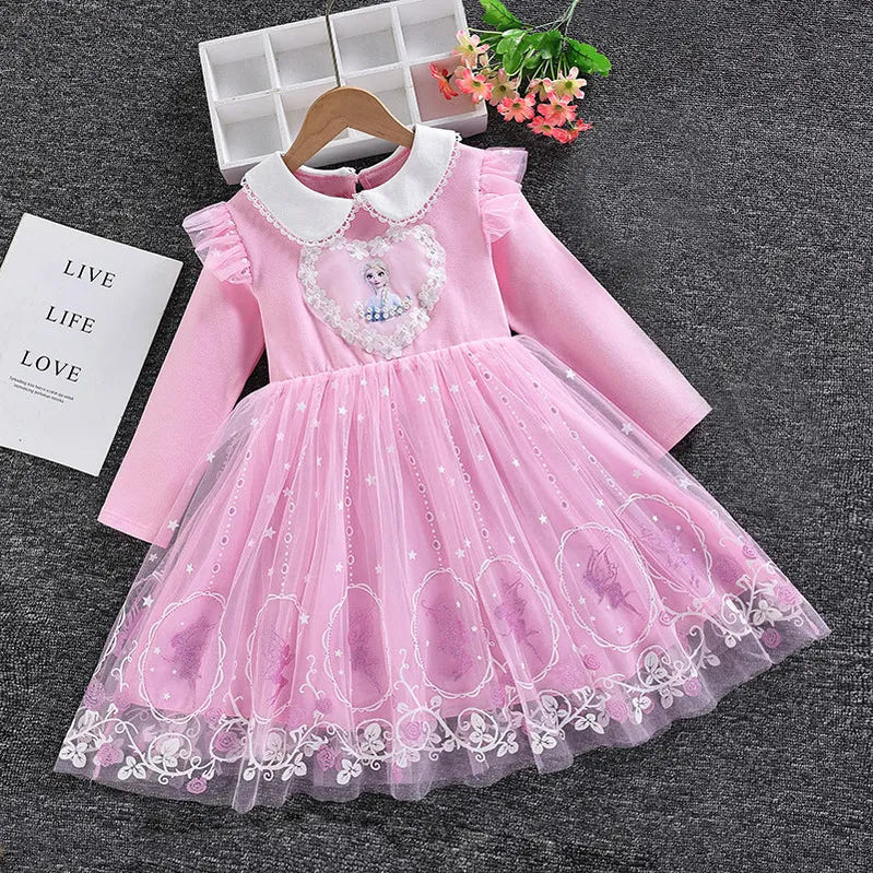 2024 Elsa Princess Dress Baby Girls Dress Spring Autumn Kids Dress Party Long-sleeved Children's Frozen Formal Dress 2-9Y Photo Color 6
